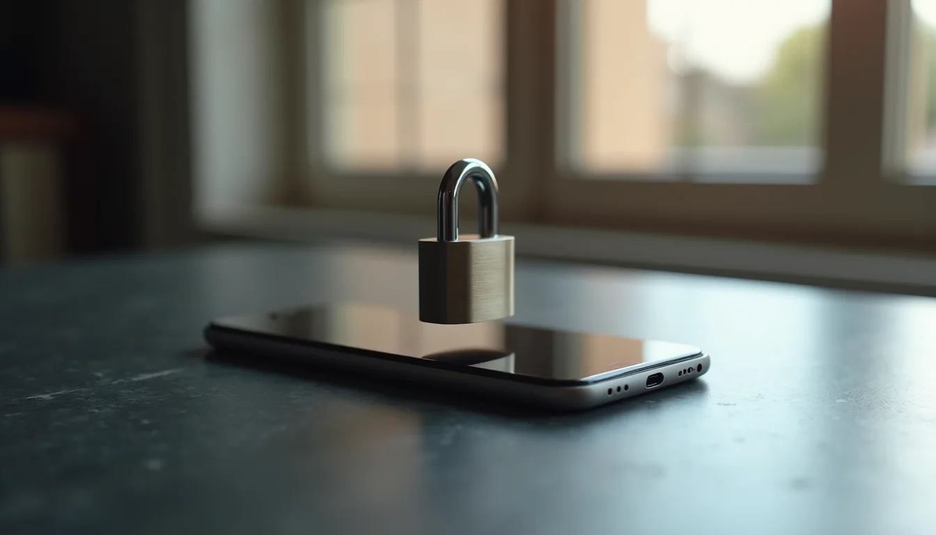 cadenas en acier brossé fermé sur un smartphone face cachée sur ardoise a Bordeaux