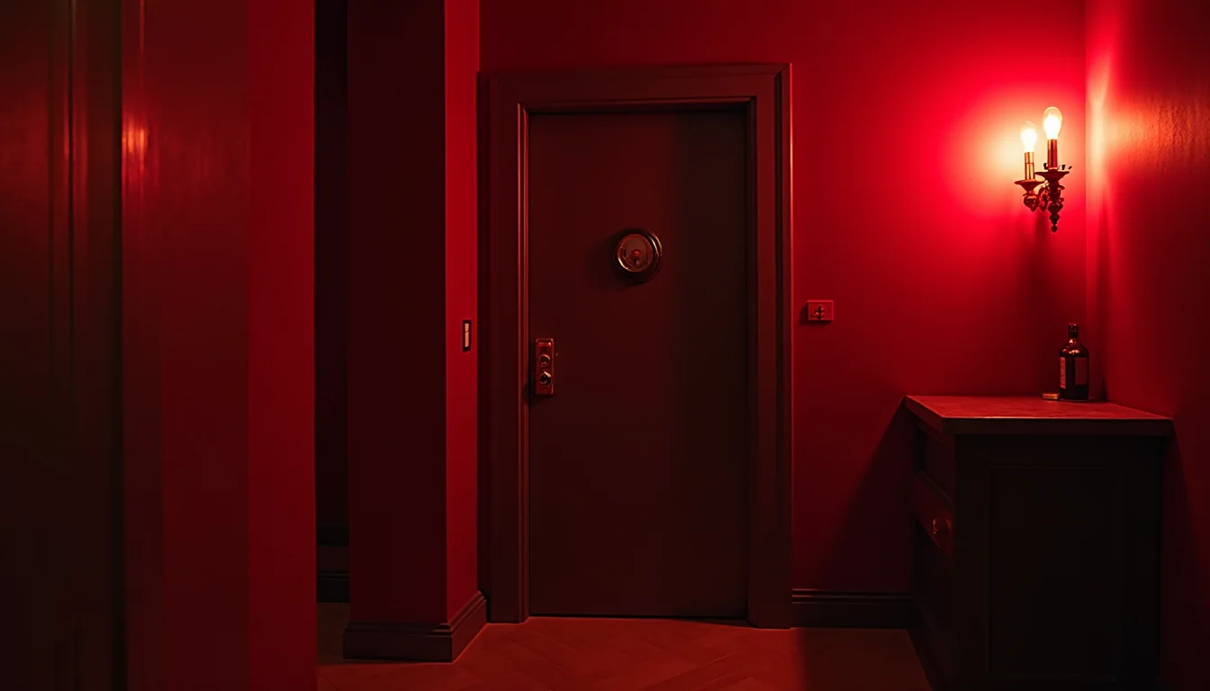 porte de speakeasy à lumière rouge et judas de laiton a Bordeaux